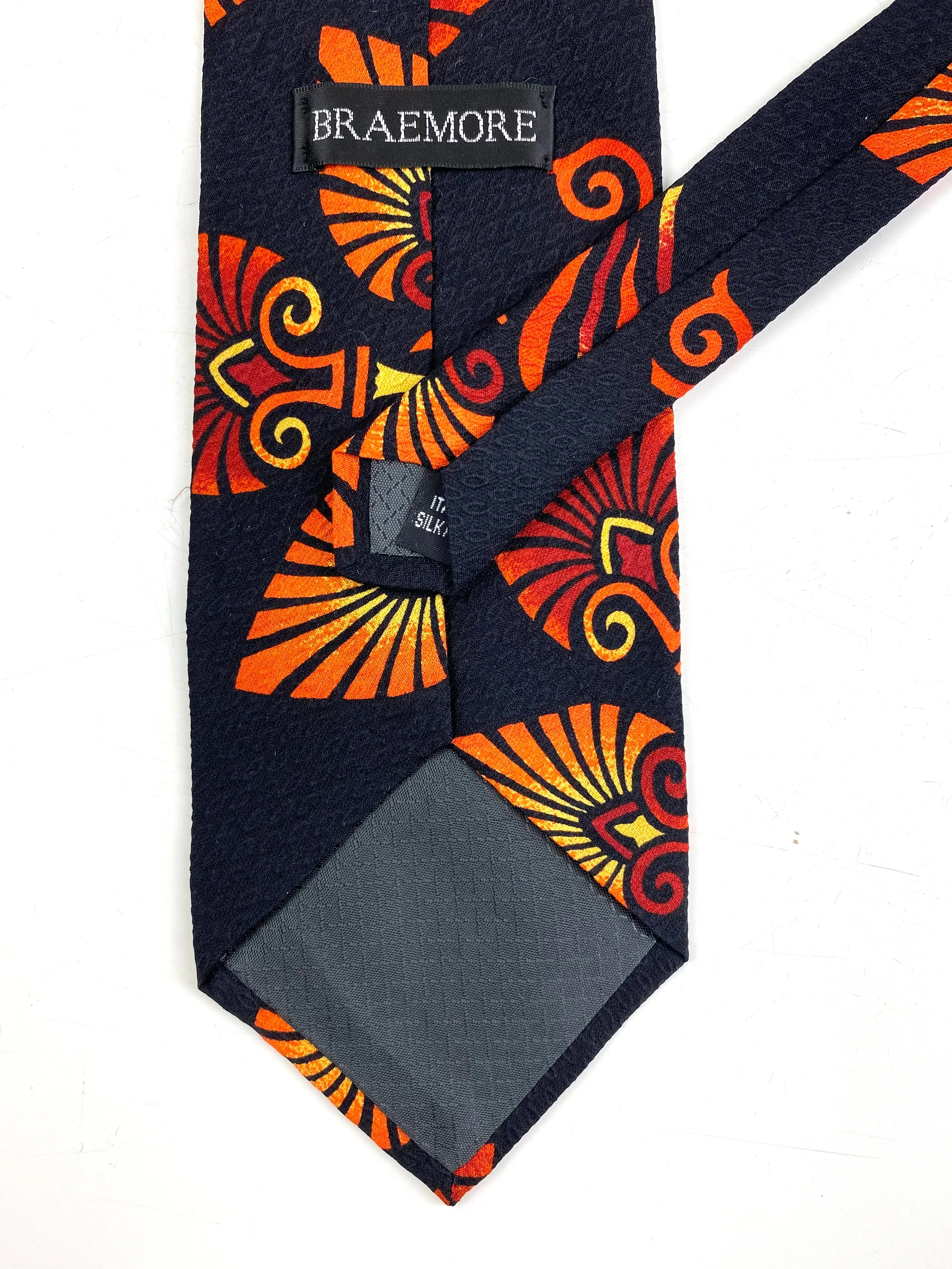 90s Deadstock Silk Necktie, Men's Vintage Orange/ Red Polynesian Tiki Pattern Tie, NOS