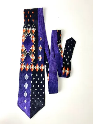 90s Deadstock Silk Necktie, Men's Vintage Purple/ Black Geometric Art Deco Pattern Tie, NOS