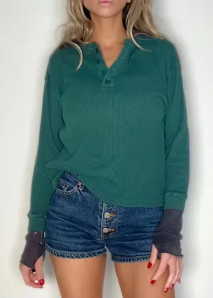 90s GAP Oversized Thermal Henley - Forest Green Deadstock Vintage Top