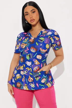 90s Nickelodeon Uniform Scrub Top - Multi Color