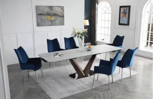 9188 Table With 1218 Swivel Blue Chairs Set