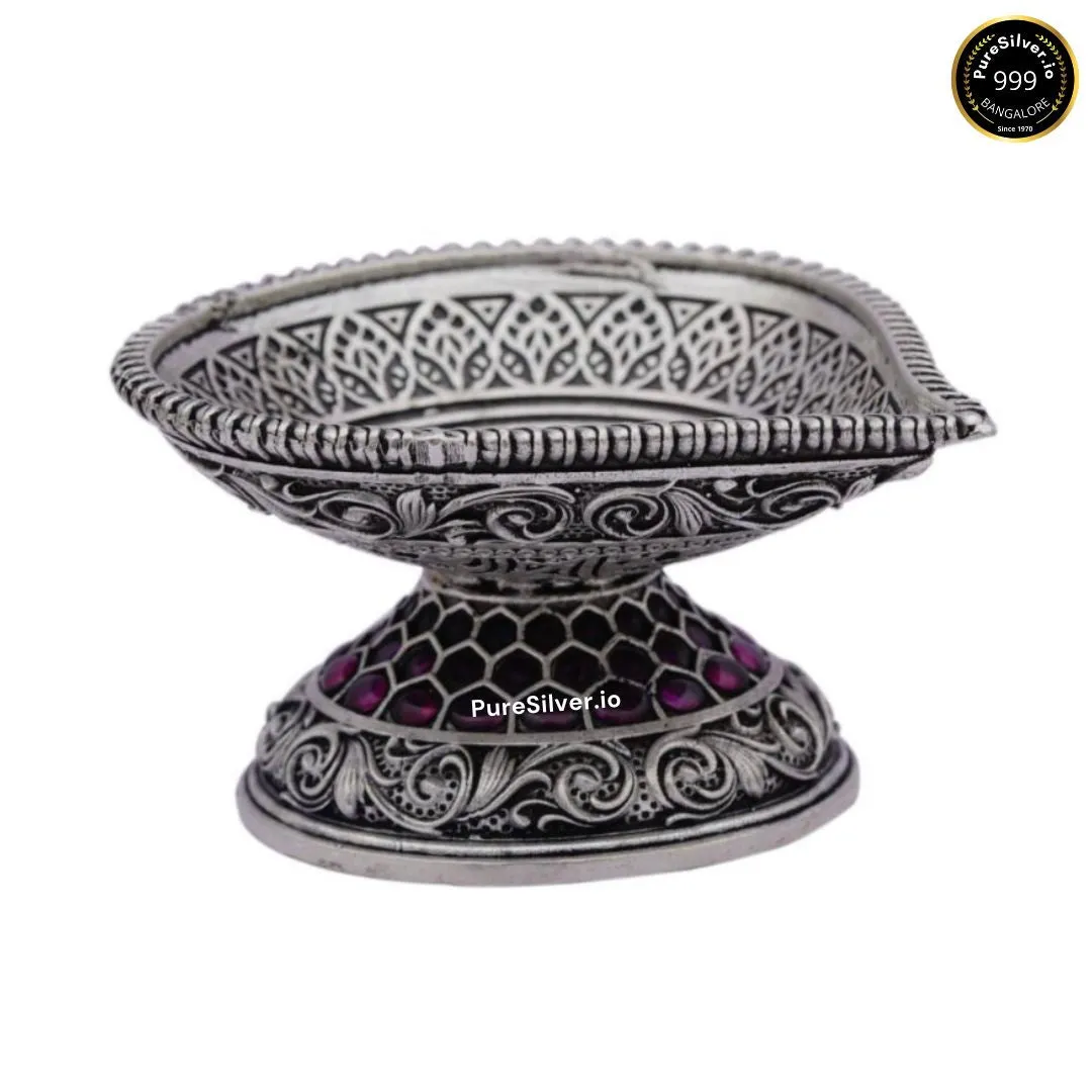 925 Luxury Pure Silver Designer Diya for Pooja & Gifting