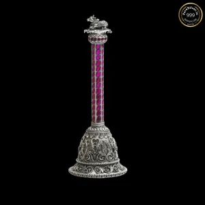 925 Luxury Pure Silver Designer Nandi Bell for Pooja | 7" | Silver Gifts for Marriage