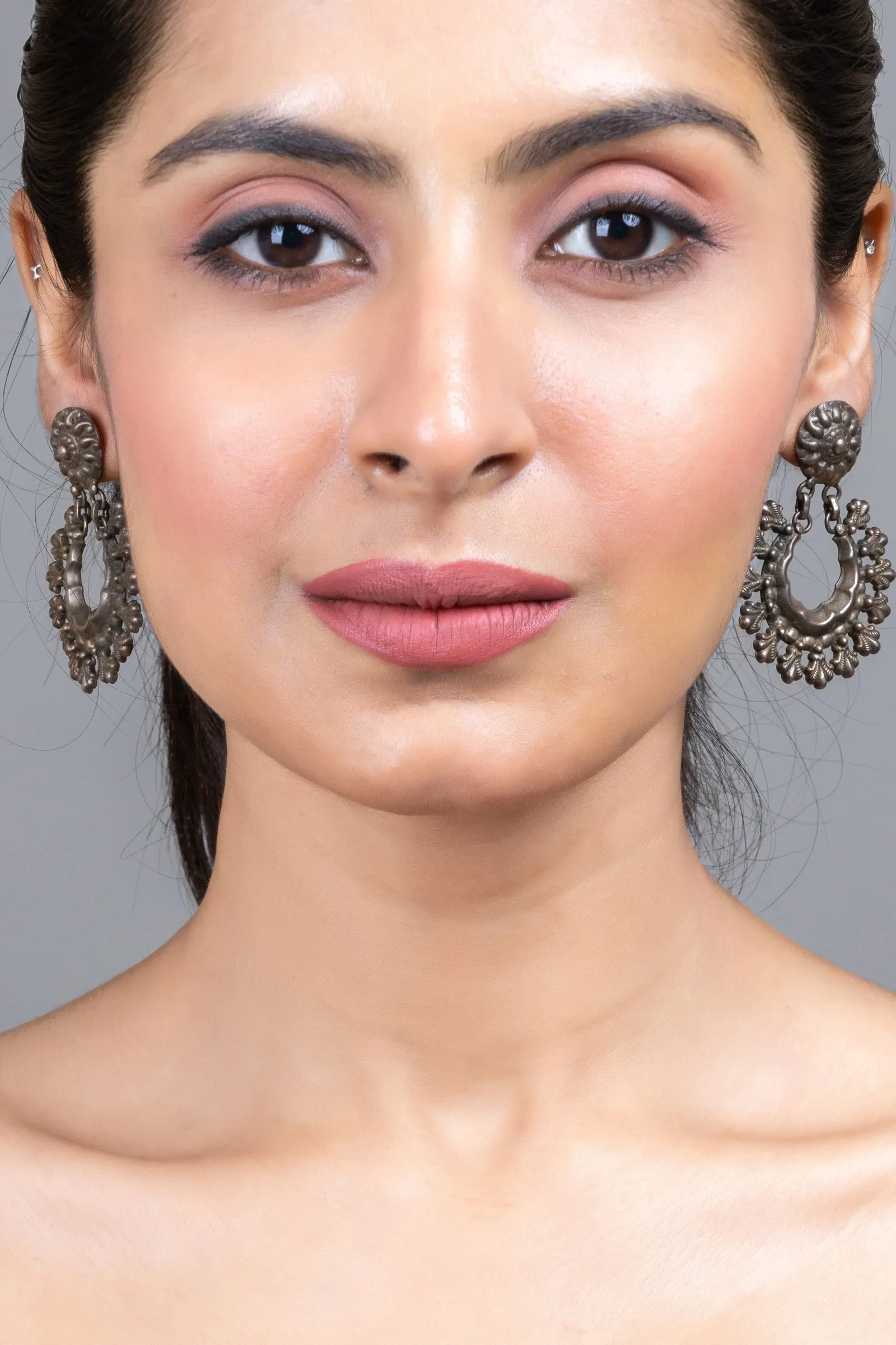 92.5 Pure Silver Stud Chandbali Earrings, Elegant Design for Any Occasion, Non-Allergic