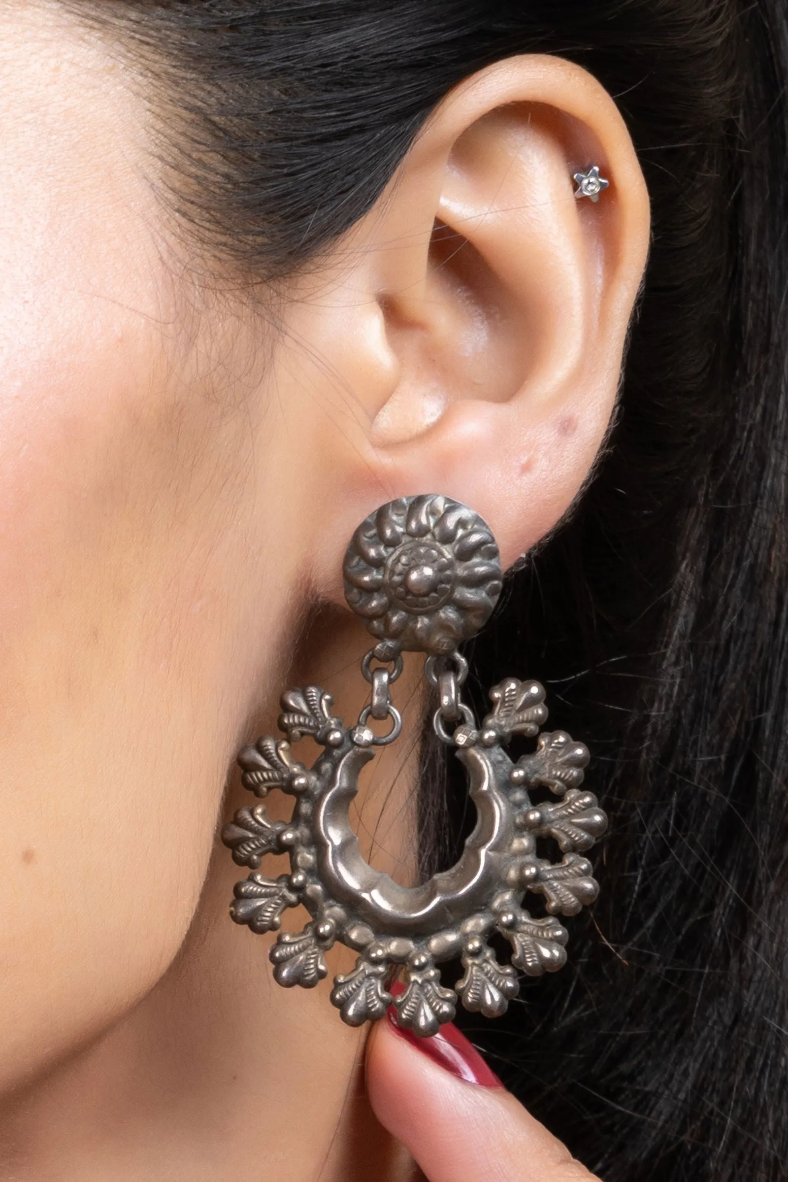 92.5 Pure Silver Stud Chandbali Earrings, Elegant Design for Any Occasion, Non-Allergic