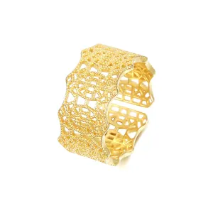 925 Silver 14K Gold Plated Braided Lace Hollow Ring