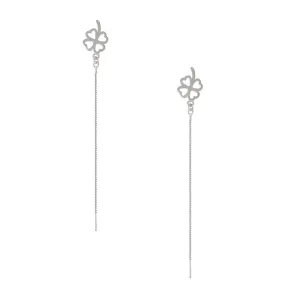 925 Silver Four-Leaf Clover Tassel Drop Earring