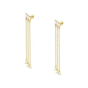 925 Silver Square Tassel CZ Diamond Flat Back Earrings