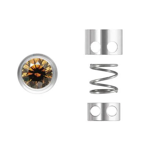 .925 Sterling Silver 2 Hole CZ Button Slider - Champagne