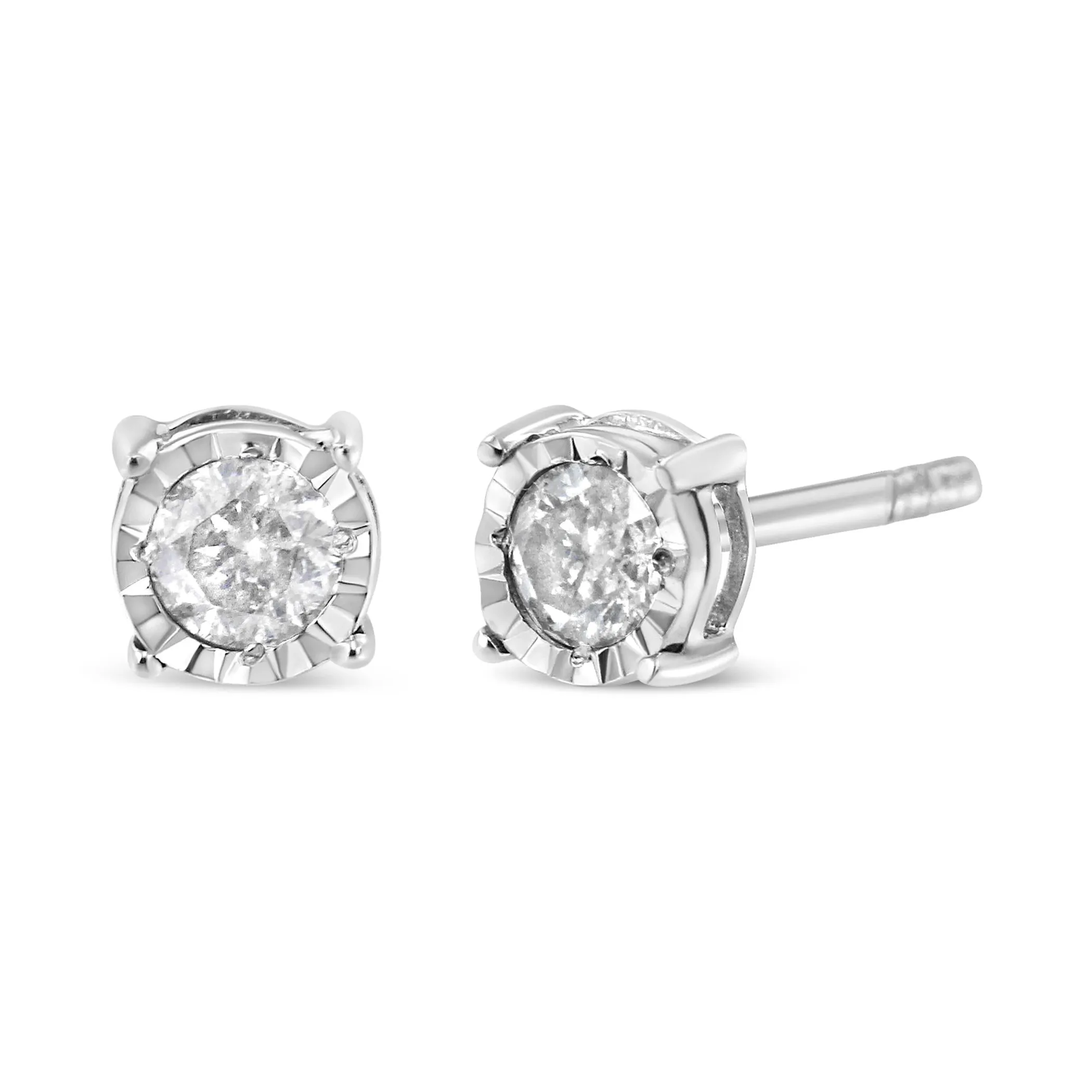 .925 Sterling Silver 3/8 Cttw Miracle-Set Round Brilliant Cut Diamond Solitaire Stud Earrings (K-L Color, I2-I3 Clarity)