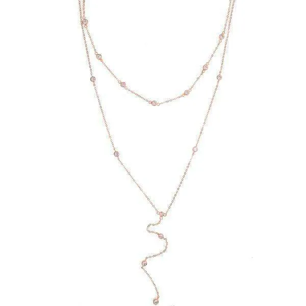 925 sterling silver chain double layer With AAA Cubic Zirconia Y choker necklace