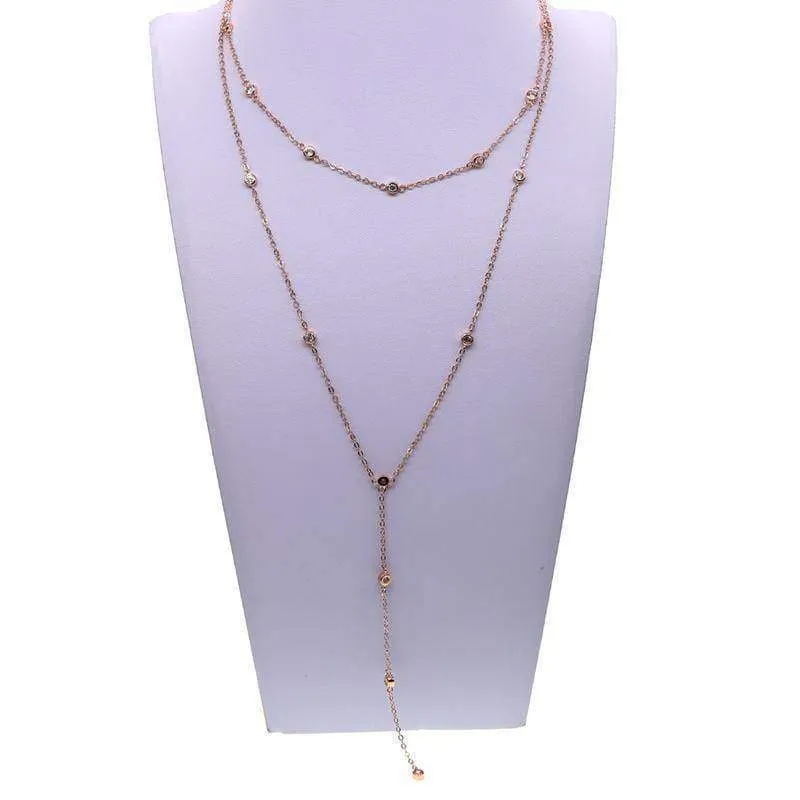 925 sterling silver chain double layer With AAA Cubic Zirconia Y choker necklace