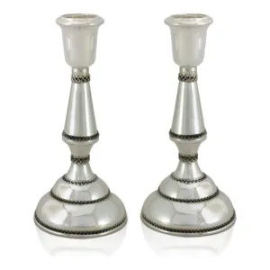 925 Sterling Silver Filigree Shabbat Candlesticks 5.5" Made in Israel By NADAV