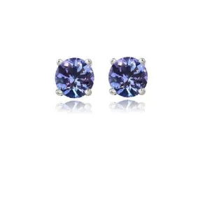 925 sterling silver High Polish Finish Round Crystal Blue Stud Earrings