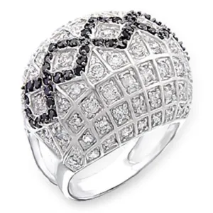 925 Sterling Silver Ring AAA GRD CZ Jet 50519 for Women Style Rhodium