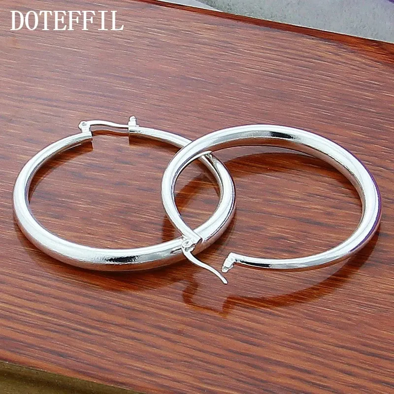 925 Sterling Silver Solid Smooth Circle 40mm Hoop Earrings for Woman Fashion Jewelry