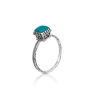 925 Sterling Silver Square Turquoise 6X6mm Ring