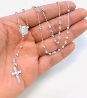 925 Sterling Silver Virgen de Guadalupe Rosary 20" Our Lady of Guadalupe Rosary 3mm beads Womens Necklace Jewelry / Rosario de la Guadalupe en Plata