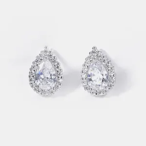 925 Sterling Silver Zircon Teardrop Shape Earrings