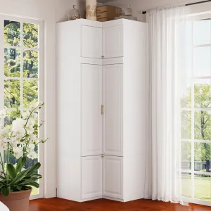 93.9" H Corner Armoire Wardrobe Closet with 6 Doors, L-Shape Bedroom Armoire