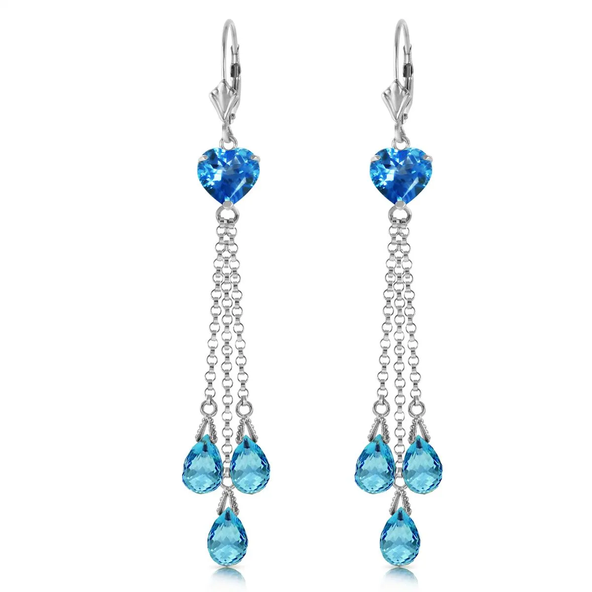 9.5 Carat 14K Solid White Gold Chandelier Earrings Briolette Blue Topaz