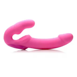 9.5-inch Silicone Pink Rechargeable Vibrating Strapless Strap on Dildo