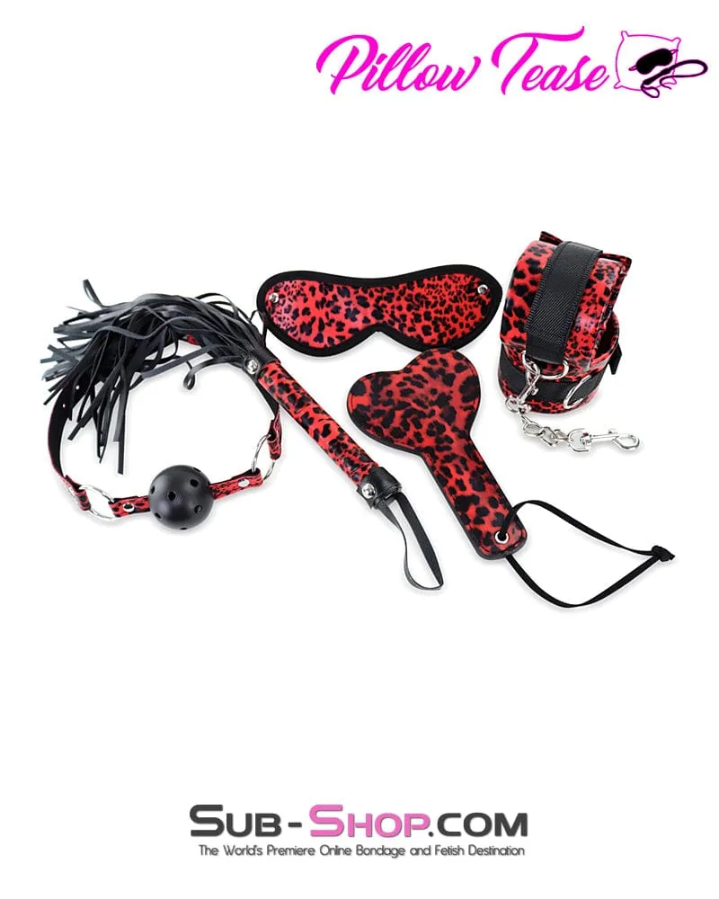 9972M      Leopard Blindfold, Cuffs, Gag, Whip and Paddle Bondage Fantasy Set