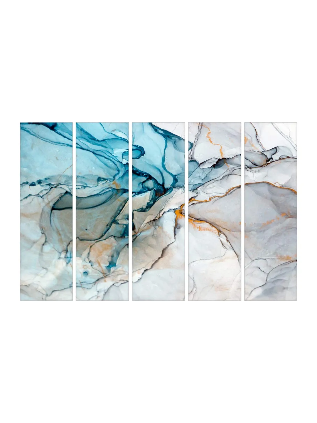 999STORE Blue and white abstract paintings for living room bedroom hall wall decor wall art panels hanging abstract painting Set of 5 frames (130 X 76 Cm)