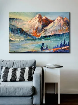 999STORE mountain with river view modern art Canvas Painting for wall décor mountains painting with frame 18X30 Inches