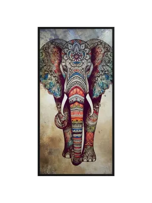 999STORE Multi Color Elephant Modern Art Long Big Canvas paintings for wall decoration elephant painting (Canvas Framed_24X48 Inches) BoxF24X48010