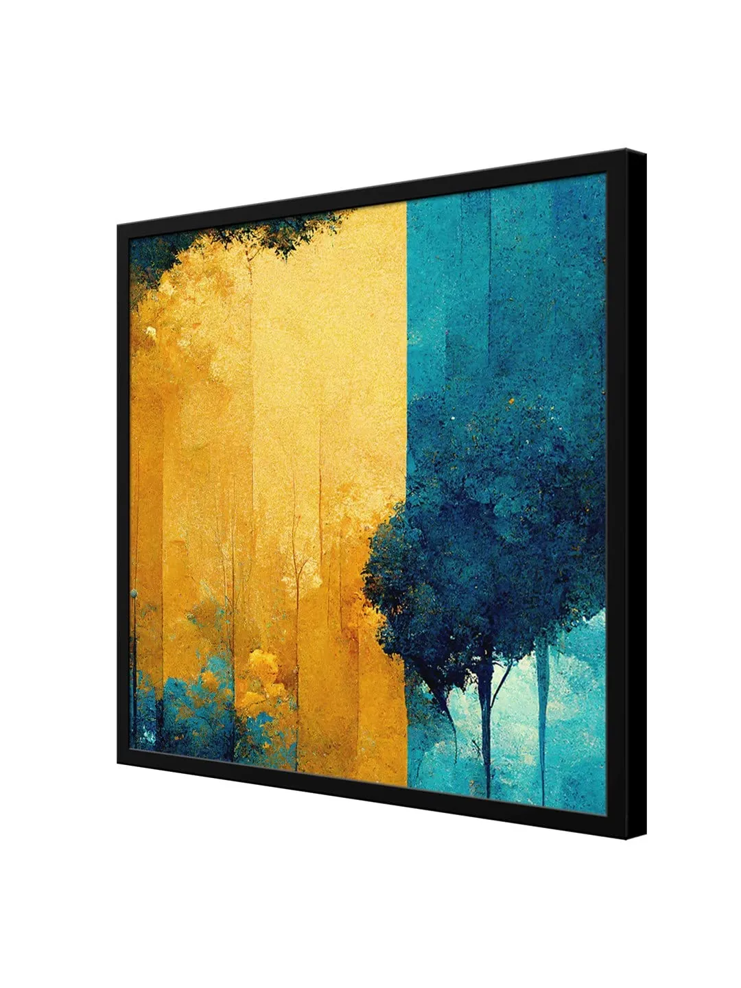 999STORE yellow and blue abstract modern art wall painting for living room with frame big size abstract painting with frame (BoxF36X360059)