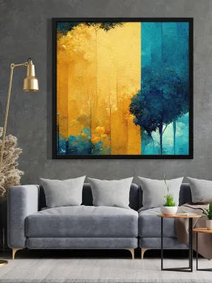 999STORE yellow and blue abstract modern art wall painting for living room with frame big size abstract painting with frame (BoxF36X360059)