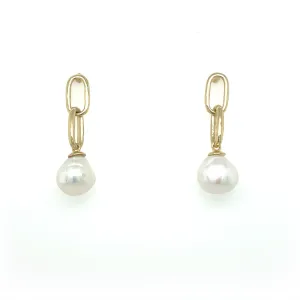 9ct Double Link Pearl Drop Earring