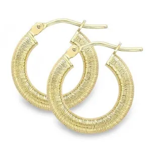 9ct Gold 10mm Brushed Wire Hoop Earrings