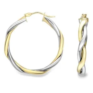 9ct Gold 25mm Twist Round Hoop Earrings