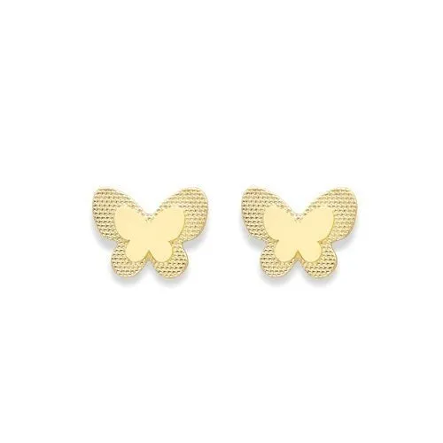 9ct Gold Satin Butterfly Stud Earrings, Whimsical Charm, 10mm, 1.10g, Gift box included