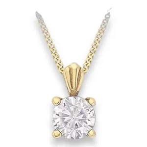 9ct Gold Solitaire Pendant Necklace - Classic 4 Claw Design - 7mm - 16" to 20" Chain Option - Gift Box Included