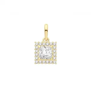 9ct Gold Square Zirconia Cluster Pendant PN1244