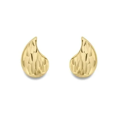 9ct Gold Teardrop Diamond Cut Studs, Sparkling Finish, 12mm, 1.20g, Gift box included