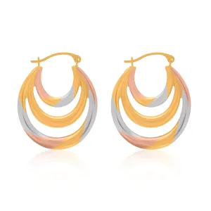 9ct Three Tone Gold Creolo Pattern 3 Row Hoop Earrings