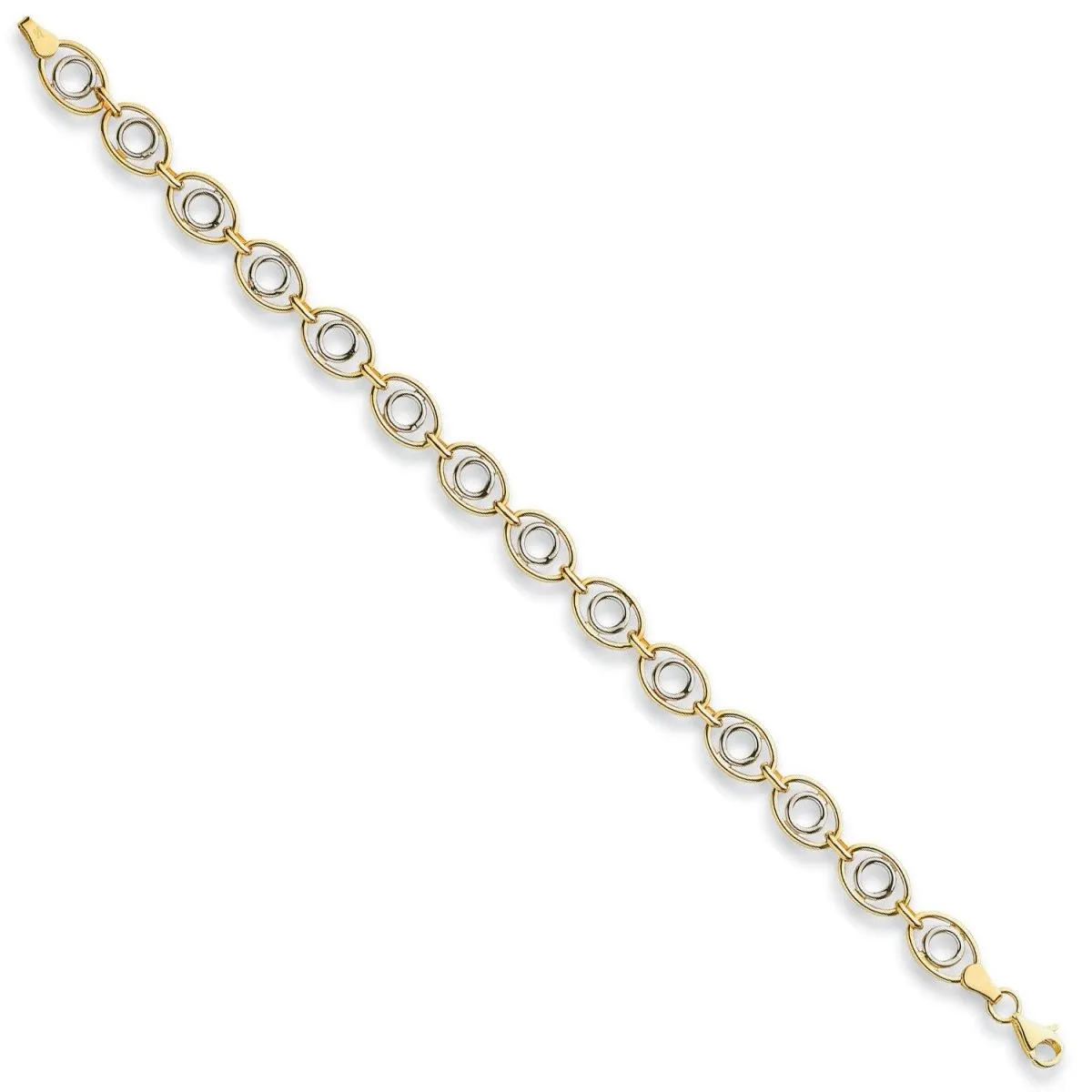 9ct White and Yellow Gold 8mm Fancy Oval Linked Bracelet