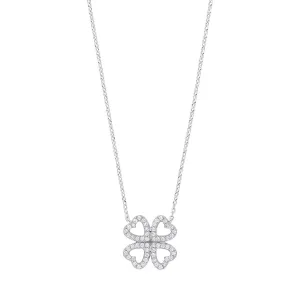 9ct White Gold 0.18ct Diamond Four-Leaf Clover Necklace