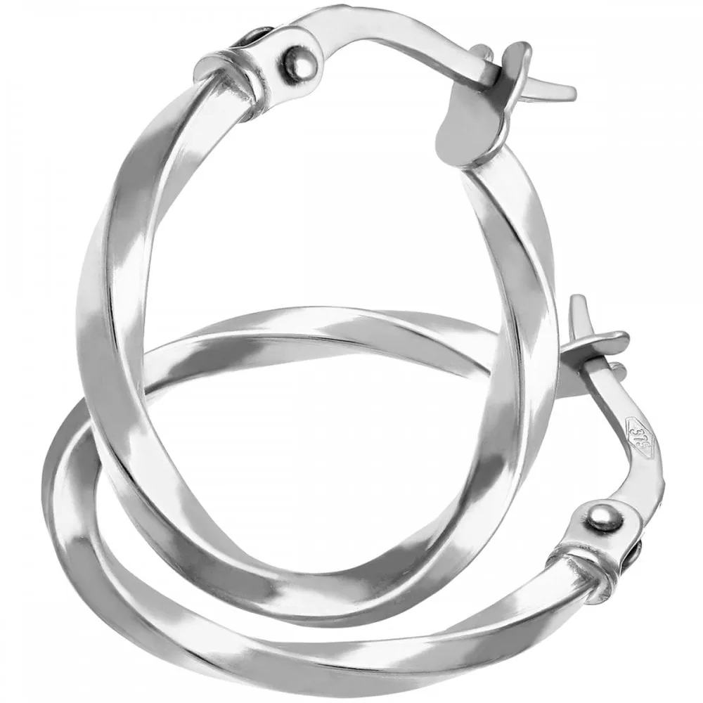 9ct White Gold 15mm Twist Hoop Earrings