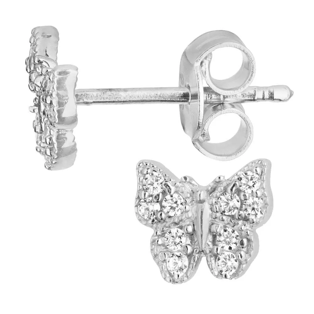 9ct White Gold Butterfly Stud Earrings