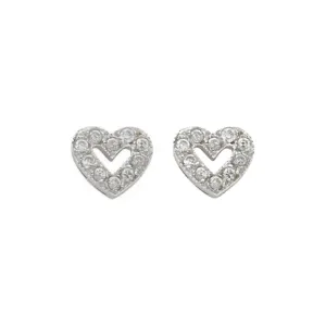 9ct White Gold CZ Heart Stud Earrings