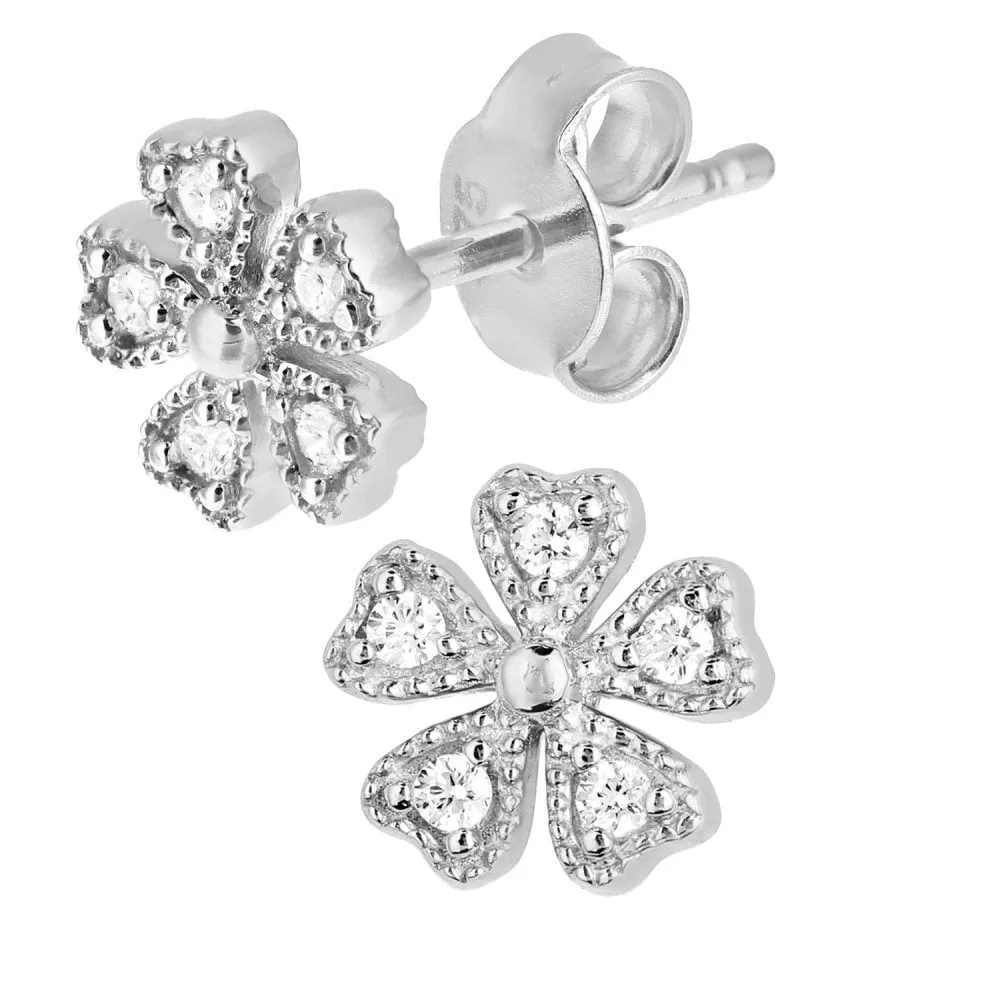 9ct White Gold Flower Stud Earrings