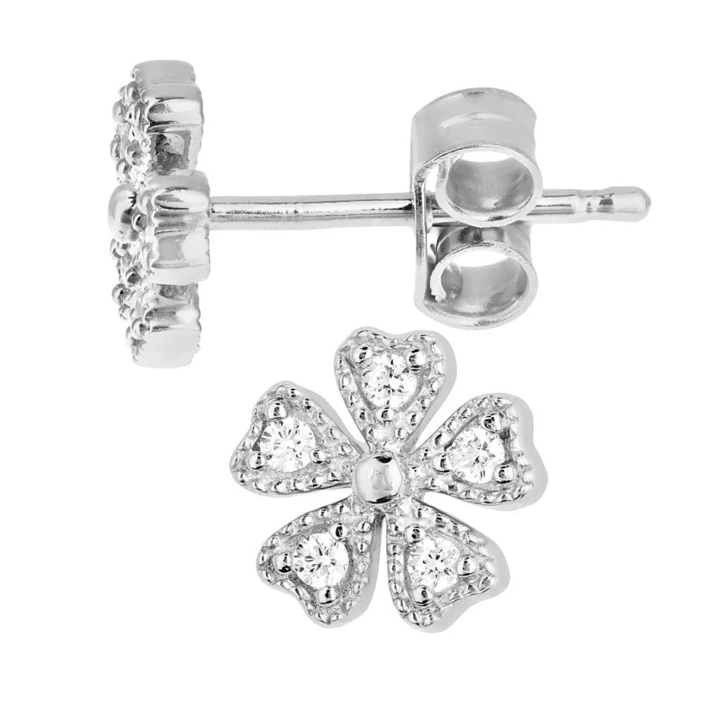 9ct White Gold Flower Stud Earrings