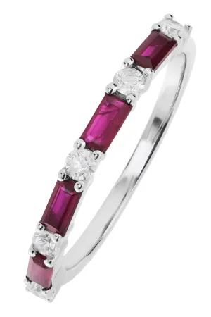 9ct White Gold Ruby and 0.20ct Diamond Half Eternity Ring