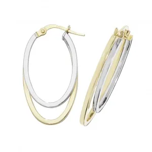 9Ct Yellow & White Gold Oval Double Hoop Earrings ER1014