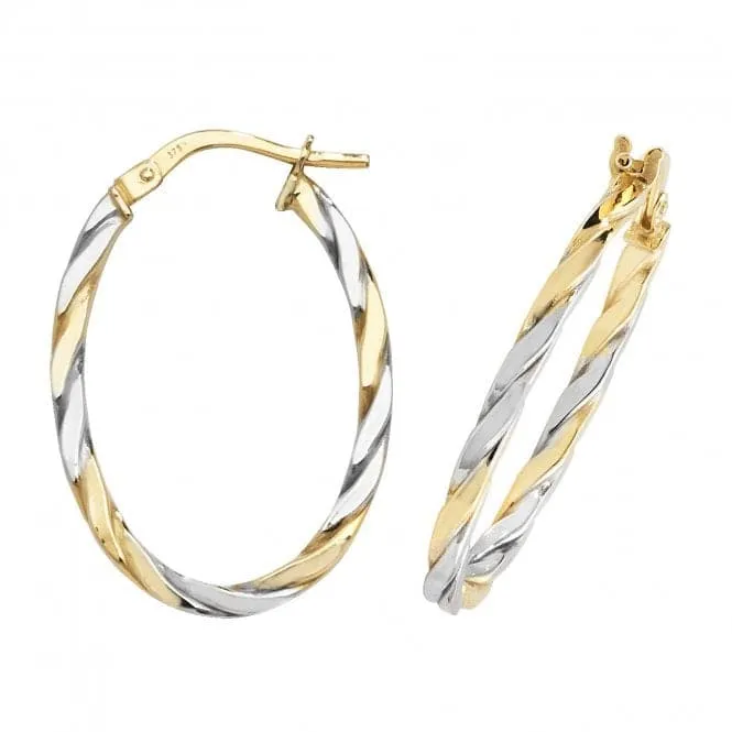 9ct Yellow & White Gold Oval Hoop Earrings ER1041YW